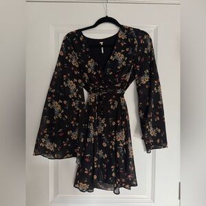 Free People Black Floral Long Sleeve Dress
